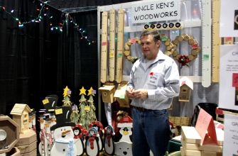 Handmade wooden games and crafts by Ken Grandy of Uncle Ken’s Woodwork displayed at Christmas At The Forum on Nov. 7.